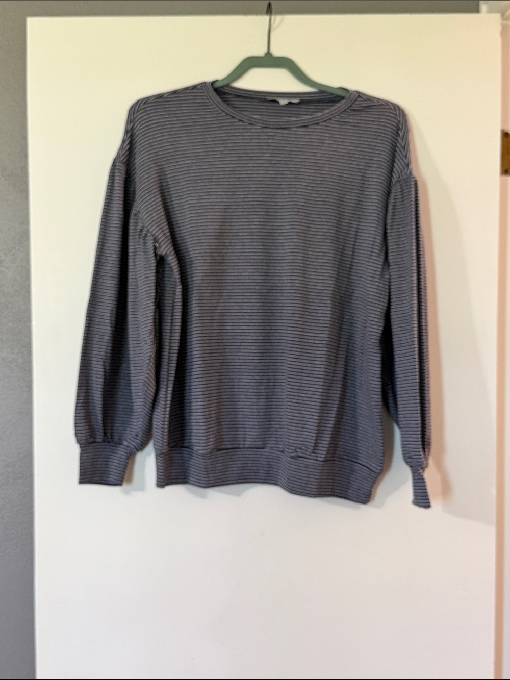 Polagram Men's Navy and Gray Striped Crewneck Sweater